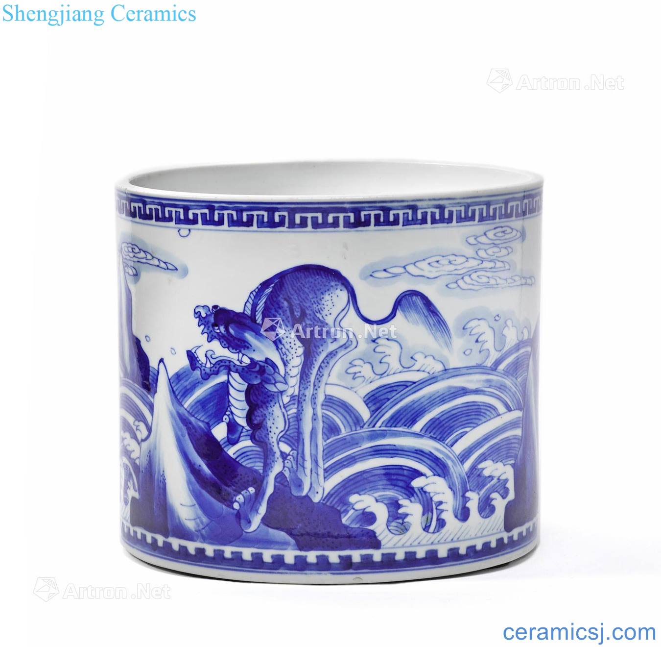 The qing emperor kangxi Blue sea water benevolent figure pen container