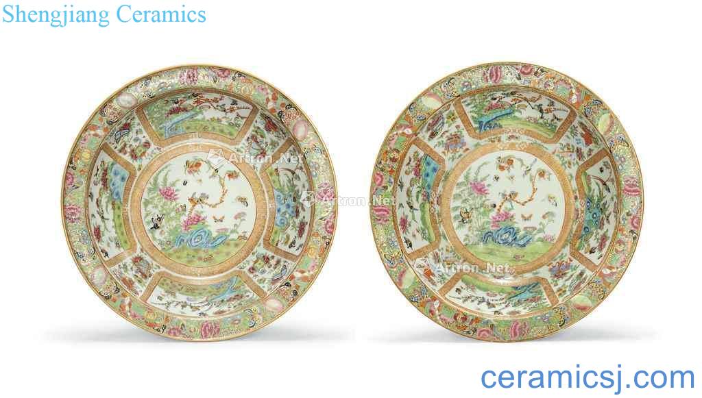 In the 19th century A PAIR OF LARGE CANTONESE FAMILLE ROSE BASINS