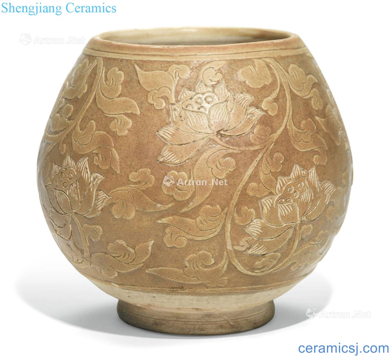 Northern song dynasty sauce glaze cizhou kiln carved flowers wrapped lotus flower grain tank