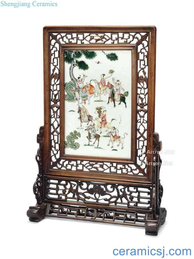 In the 19th century A FAMILLE ROSE 'IMMORTALS TABLE SCREEN