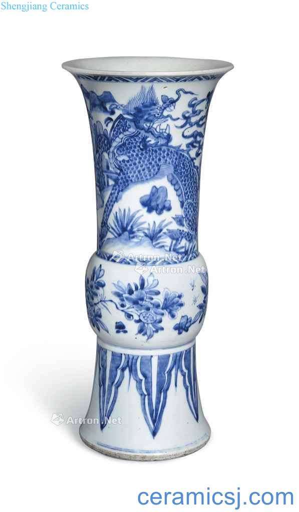 Qing shunzhi (1644 ~ 1661) A LARGE BLUE AND WHITE BEAKER VASE