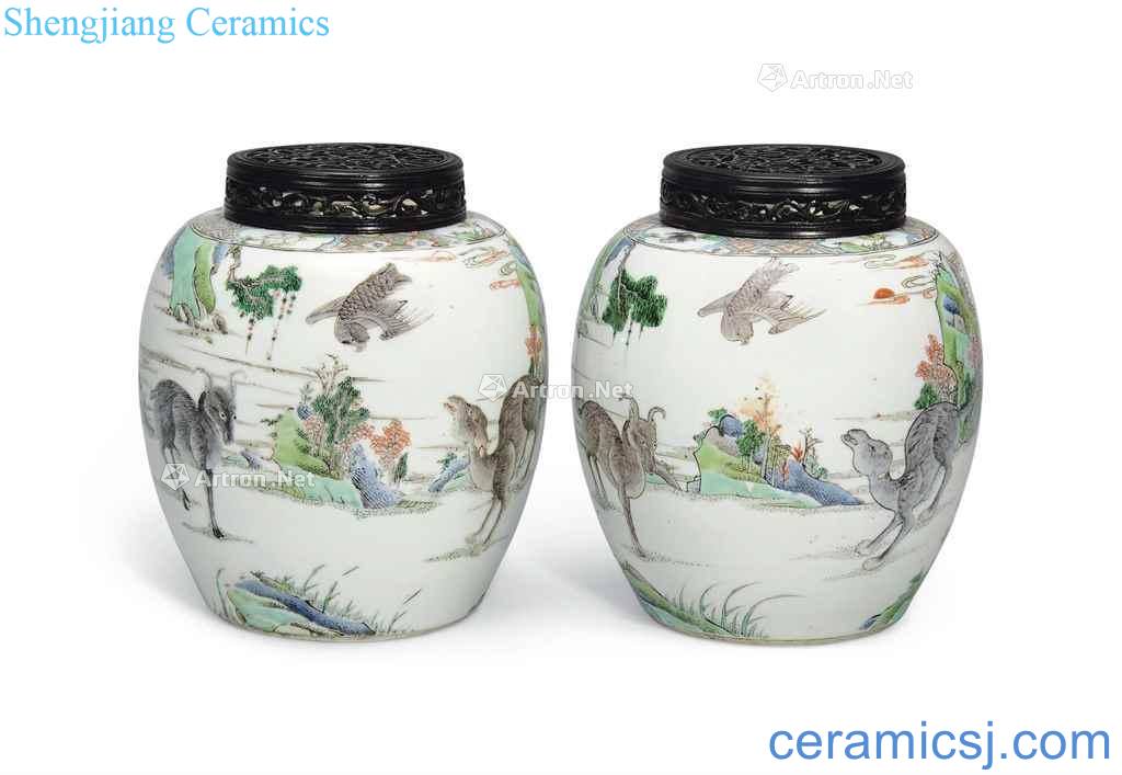 The qing emperor kangxi (1662 ~ 1722), A PAIR OF FAMILLE VERTE OVIFORM JARS