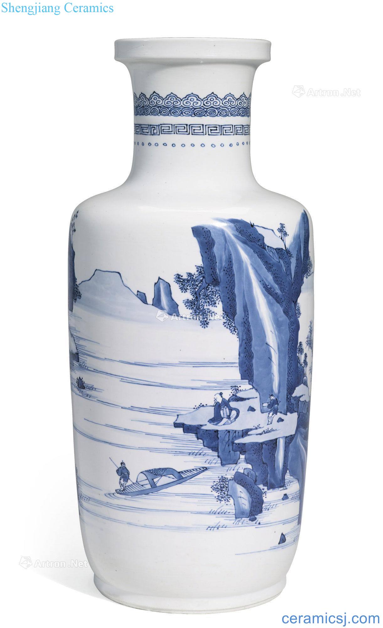 The qing emperor kangxi Blue and white Gao Shishang figure who bottle