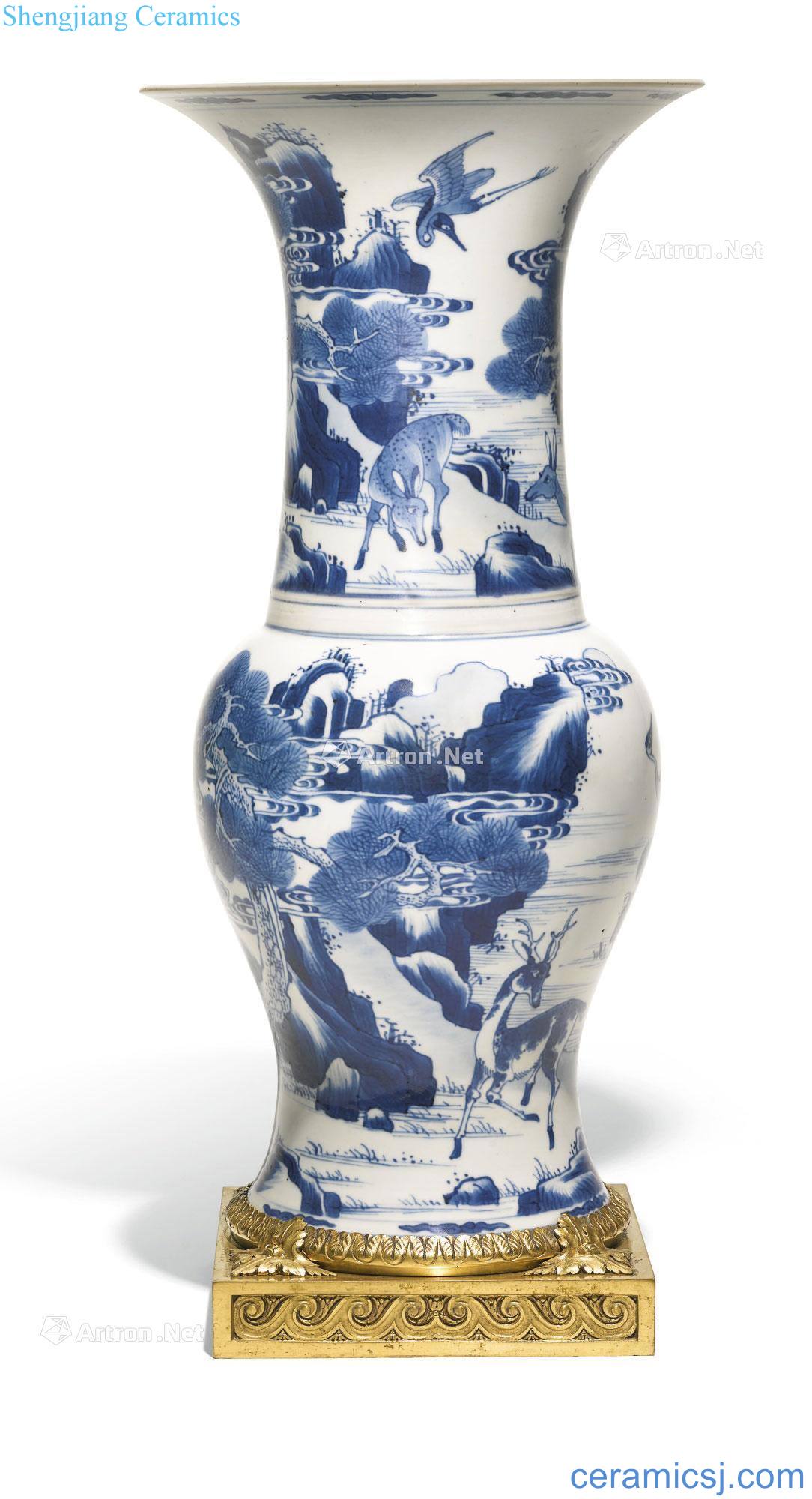 The qing emperor kangxi Blue and white LuHe with spring grain PND tail-on bottles