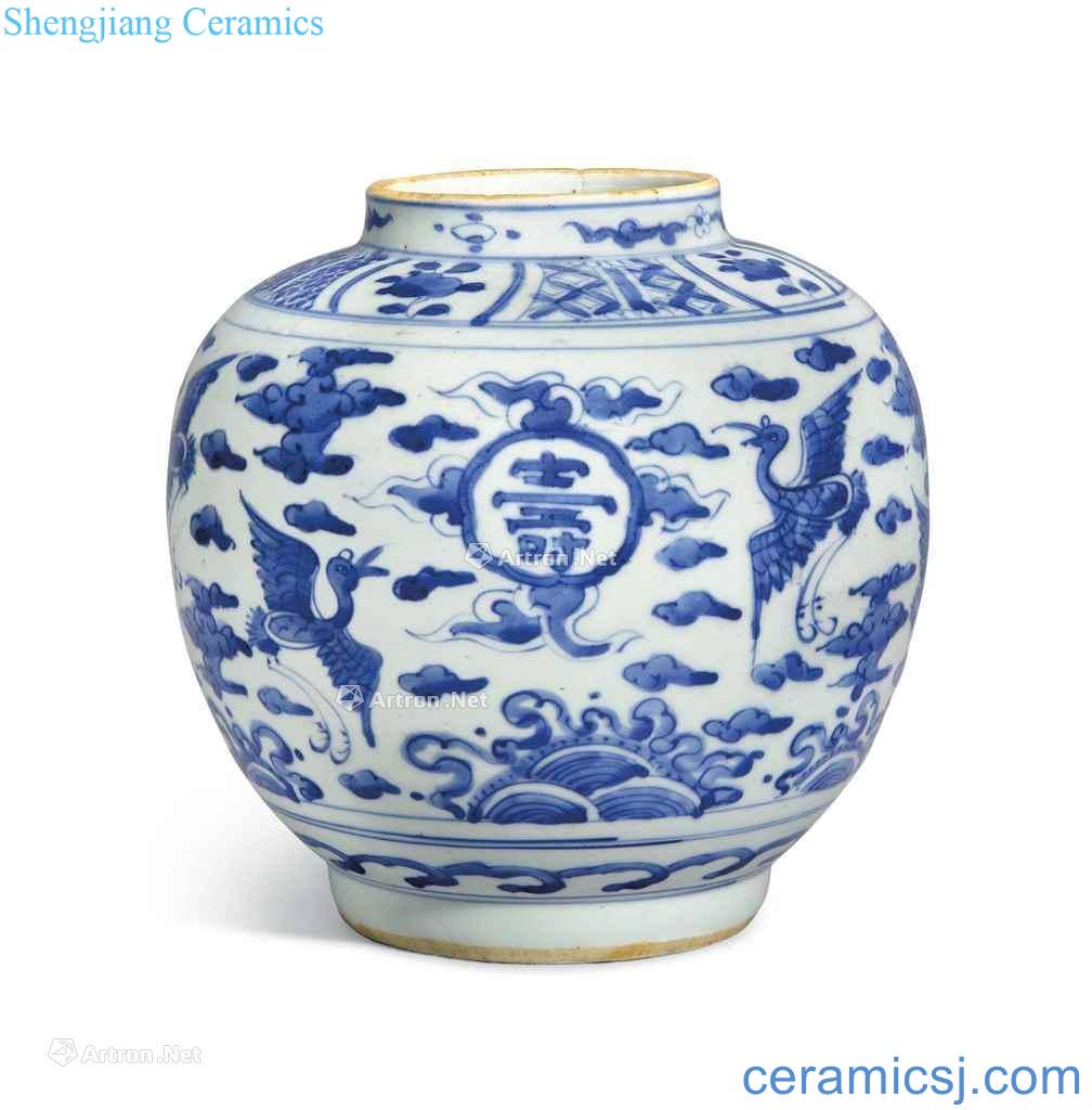 Ming wanli (1573 ~ 1619). A BLUE AND WHITE CRANES JAR