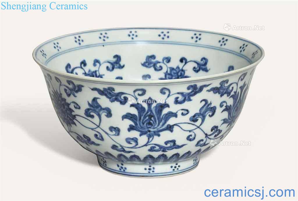 A RARE AND FINELY made BLUE AND WHITE LOTUS BOWL