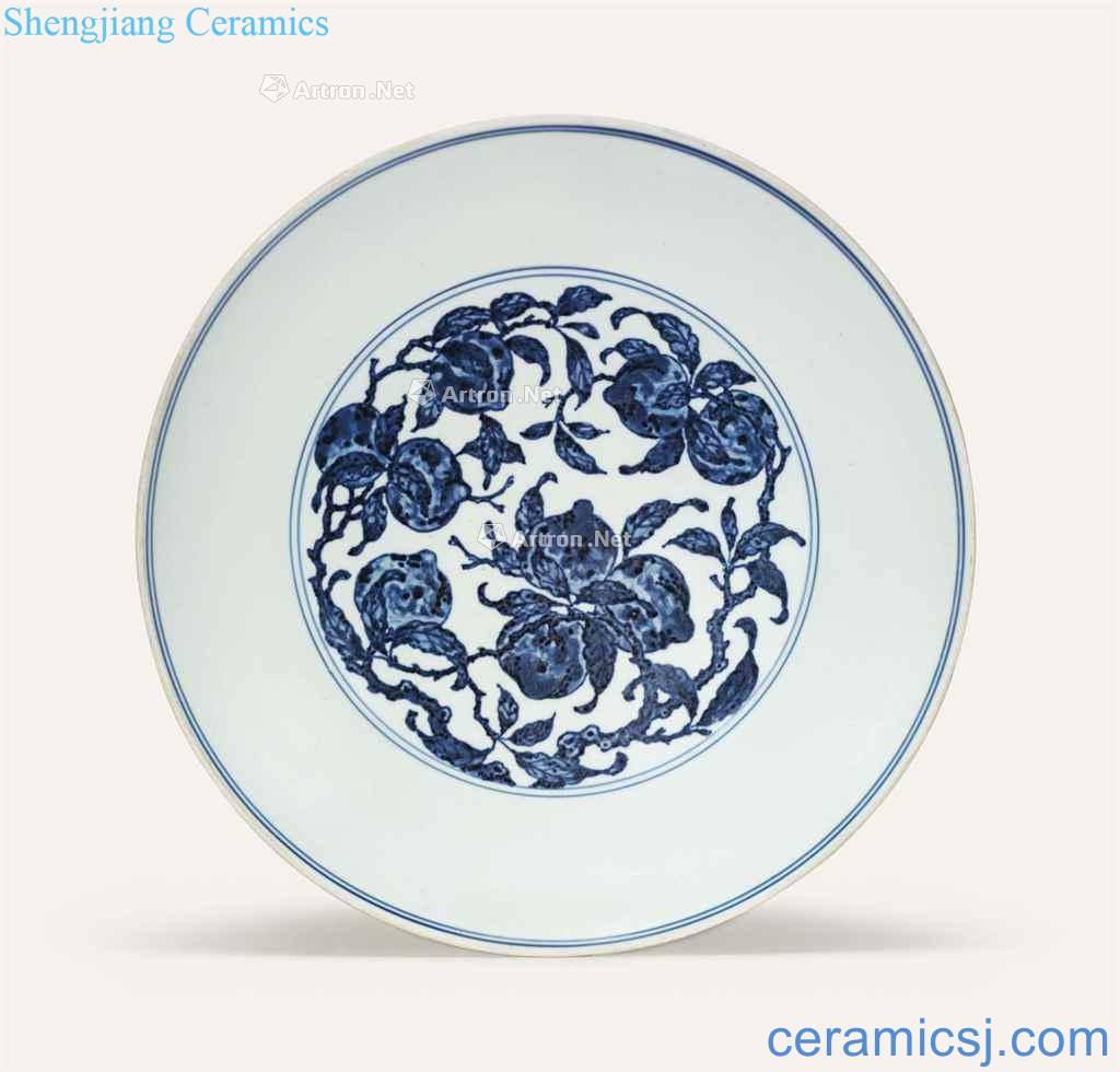 A RARE MING - STYLE BLUE AND WHITE 'PEACH' DISH
