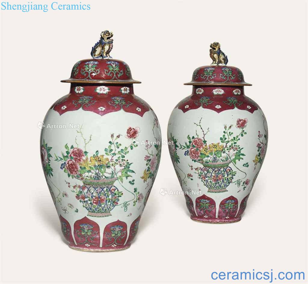 Yongzheng period (1723-1735), A PAIR OF LARGE FAMILLE ROSE JARS AND COVERS