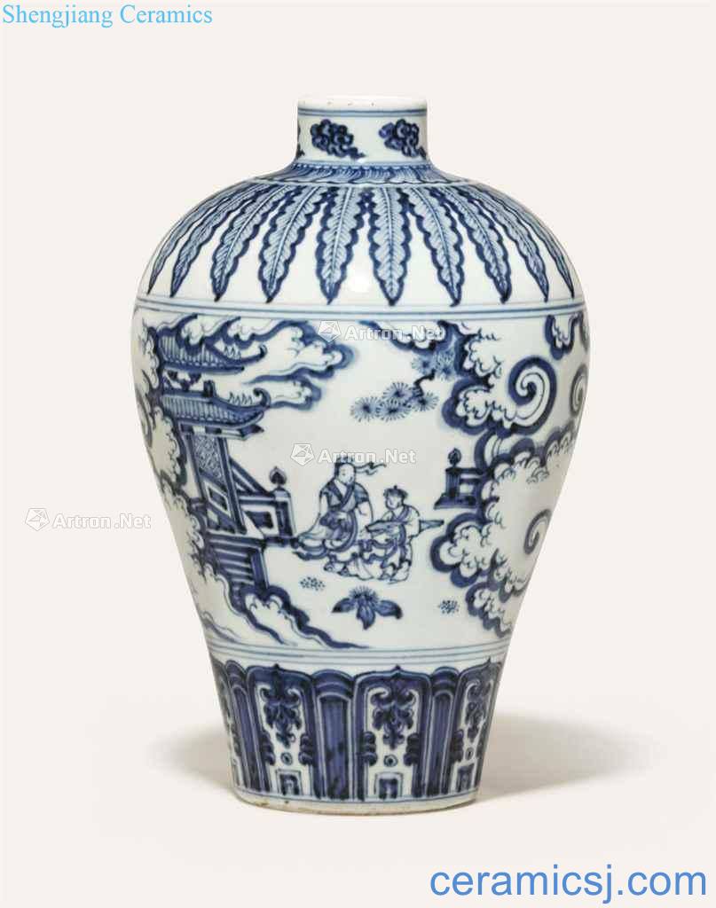 In the Ming dynasty, in the 15th century - in the 16th century. A VERY RARE BLUE AND WHITE VASE, MEIPING