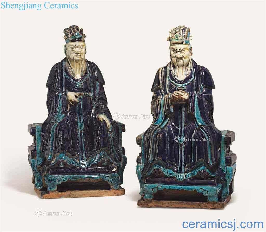 In the Ming dynasty, in the 16th century - in the 17th century TWO FAHUA FIGURES OF SEATED OFFICIALS
