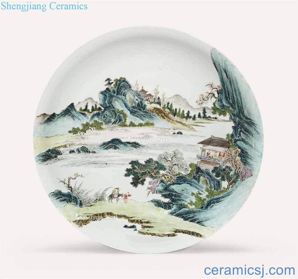 The 18th century, A LARGE FAMILLE ROSE 'LANDSCAPE' DISH