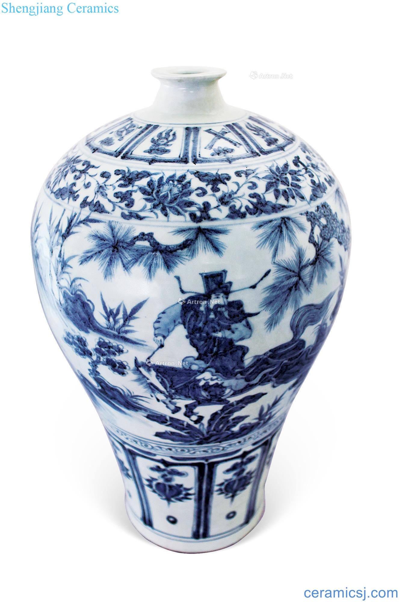Ming Blue and white plum bottle after han xin Xiao Heyue
