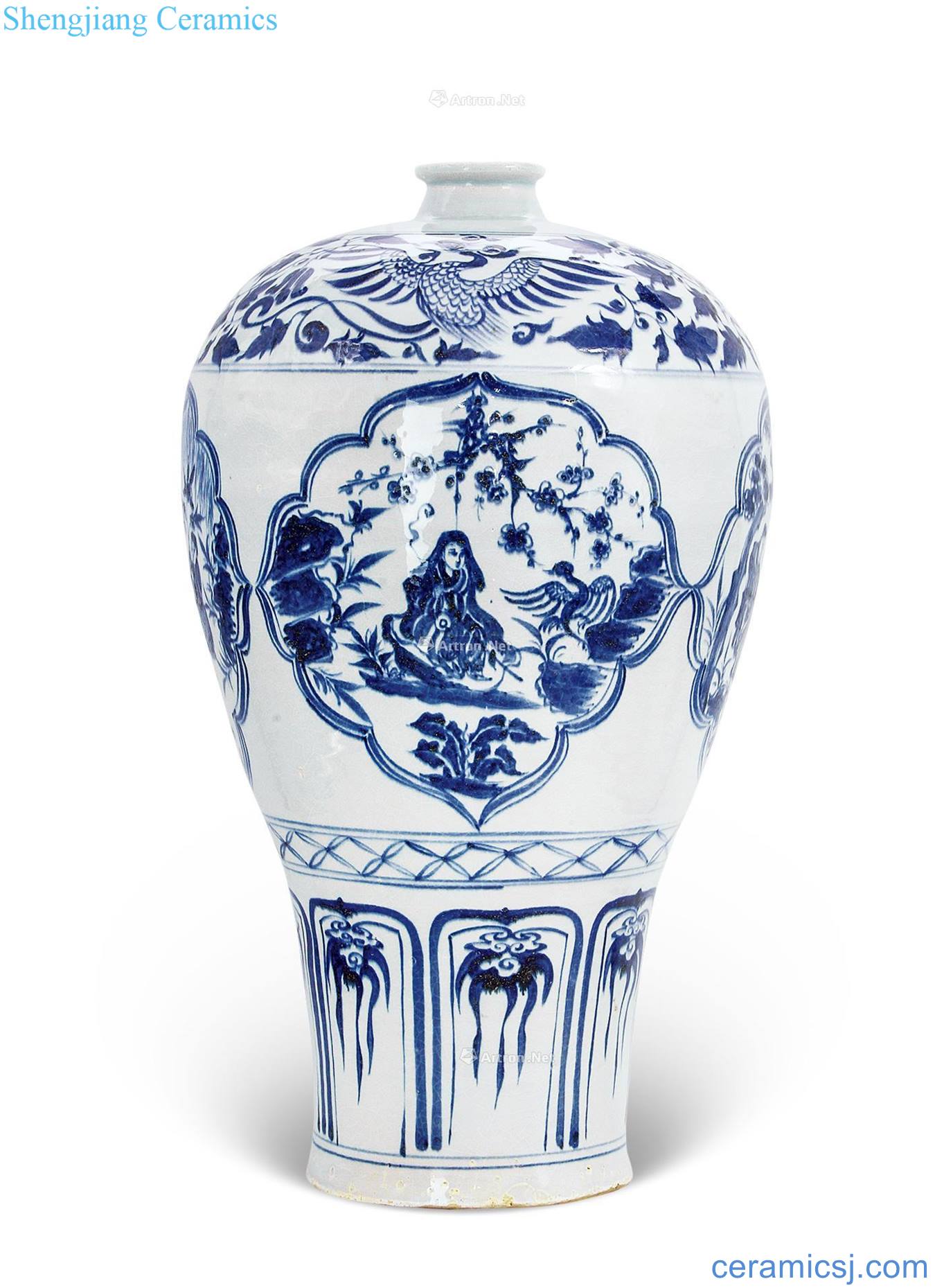yuan Blue and white four love figure bottles
