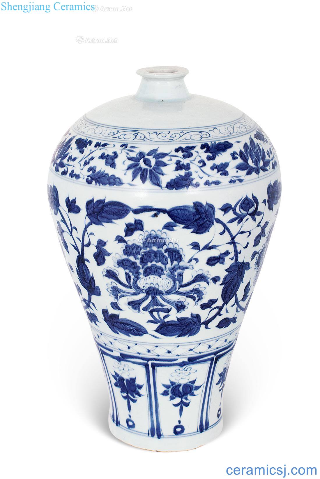 yuan Blue and white tie up branch grain mei bottle