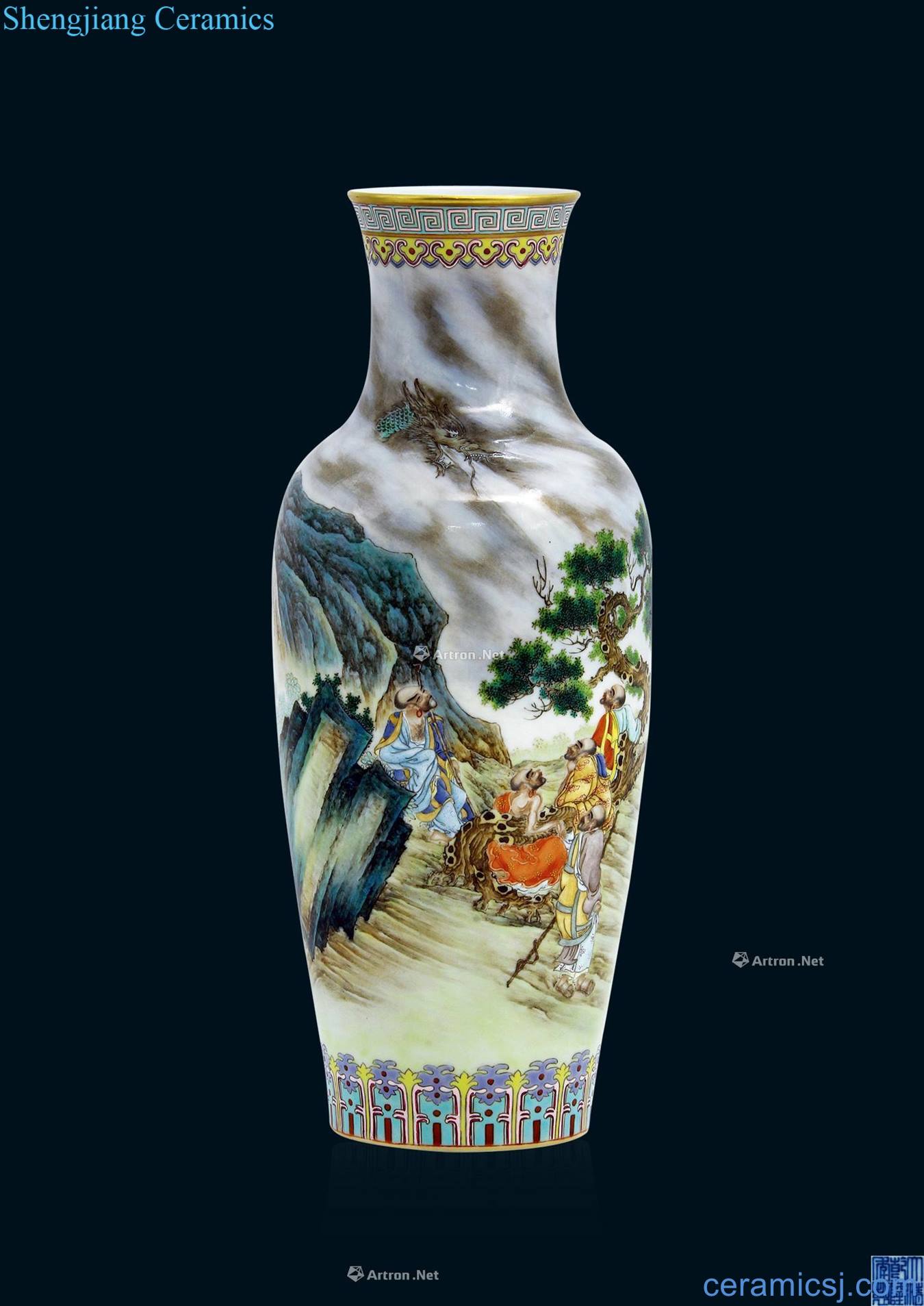 Qing qianlong pastel fairy figure goddess of mercy bottle