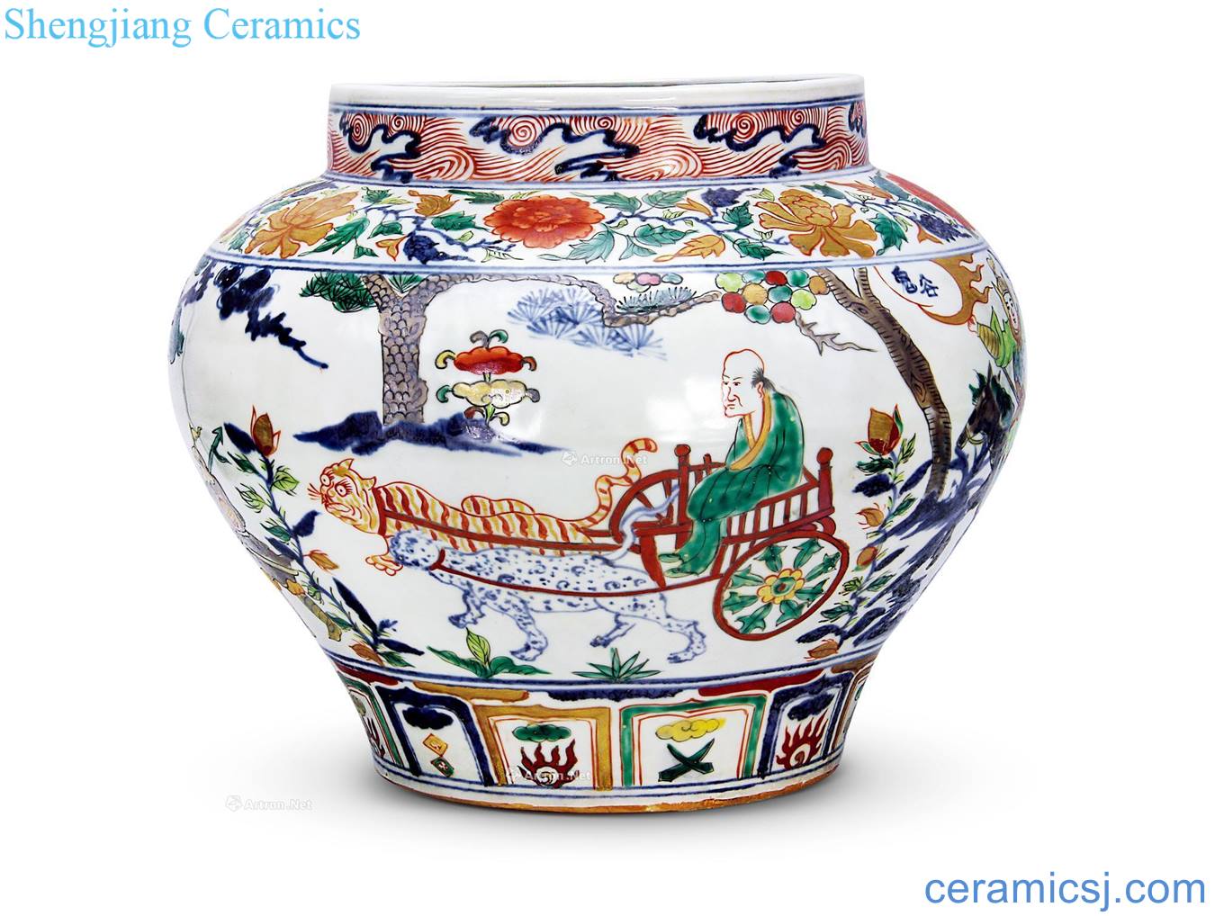 yuan Blue and white large pot of colorful characters