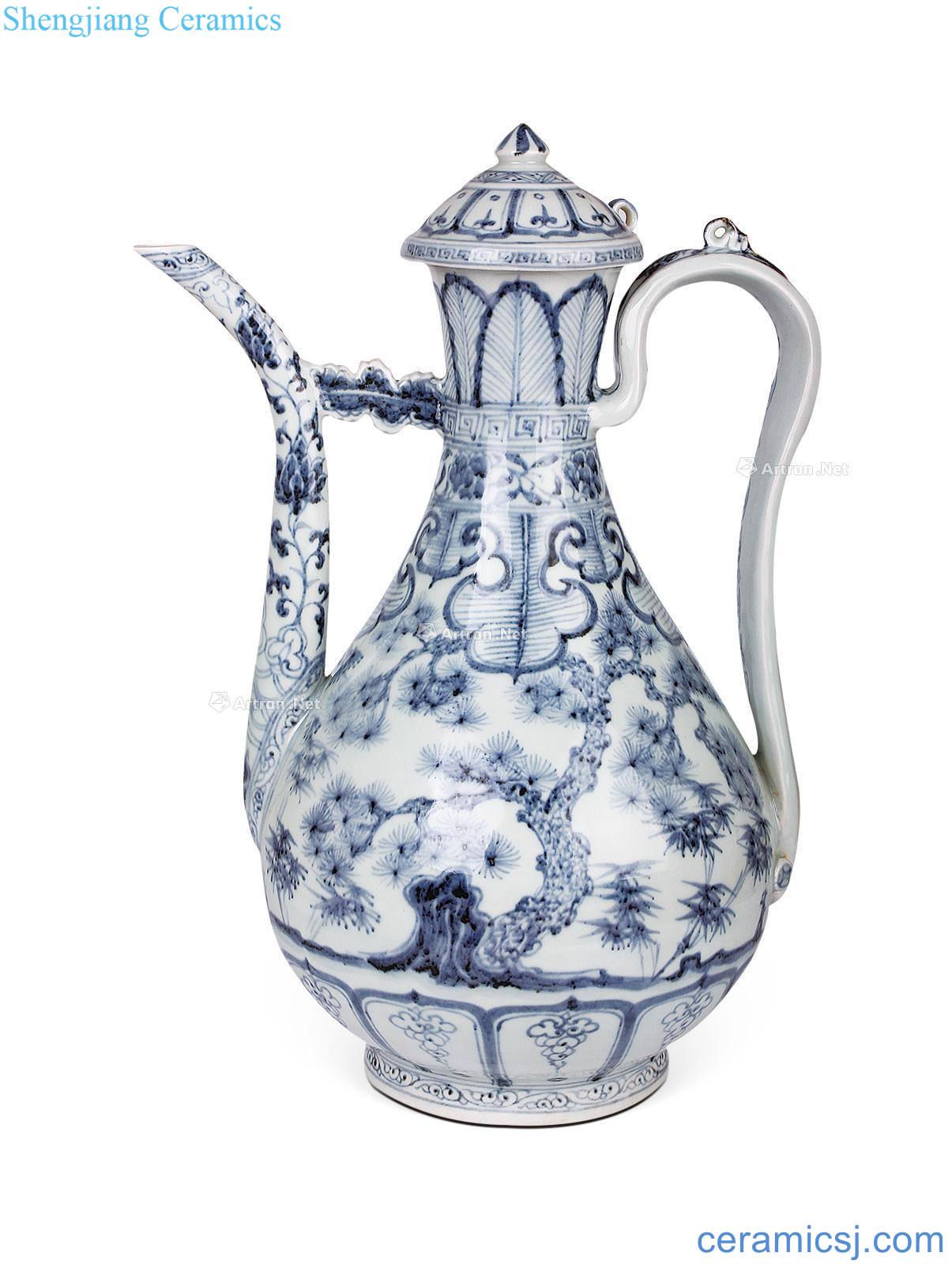 At the end of the yuan Ming Blue and white, poetic ewer