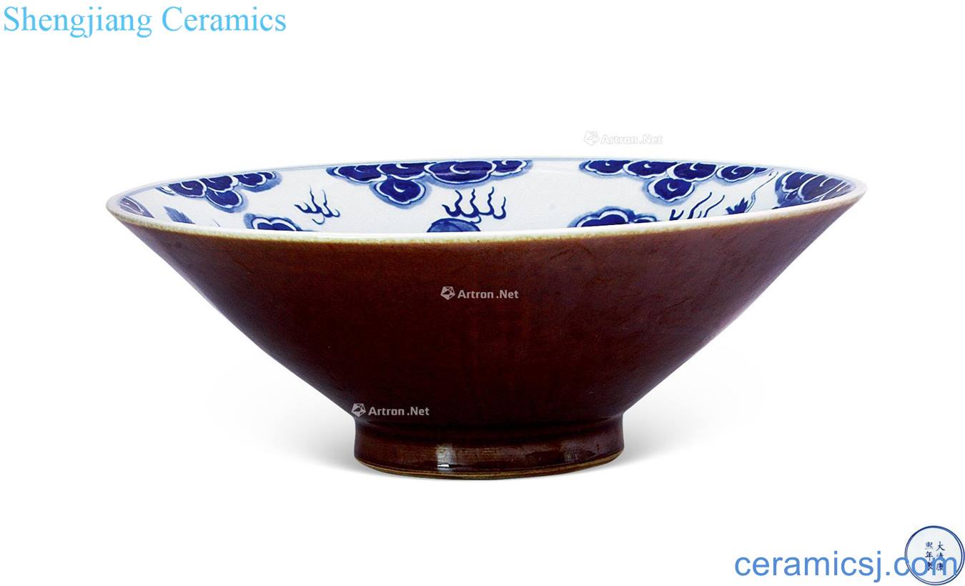 The qing emperor kangxi sauce glaze blue and white kylin grain in large bowl