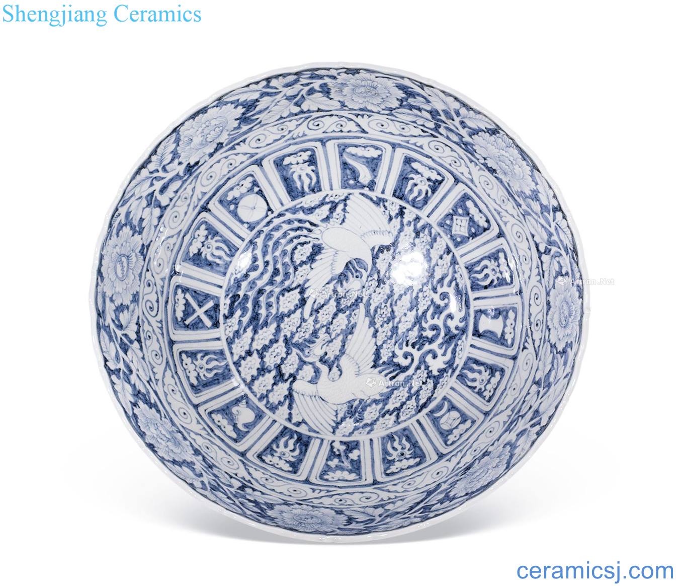 Ming hongwu Blue and white inside outside YunFeng shochiku plum mouth big Portland