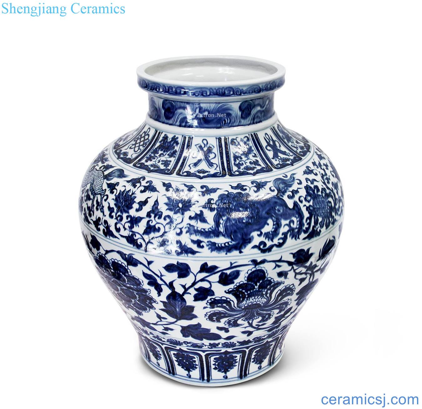 The yuan dynasty Blue and white tie up flower grain tank