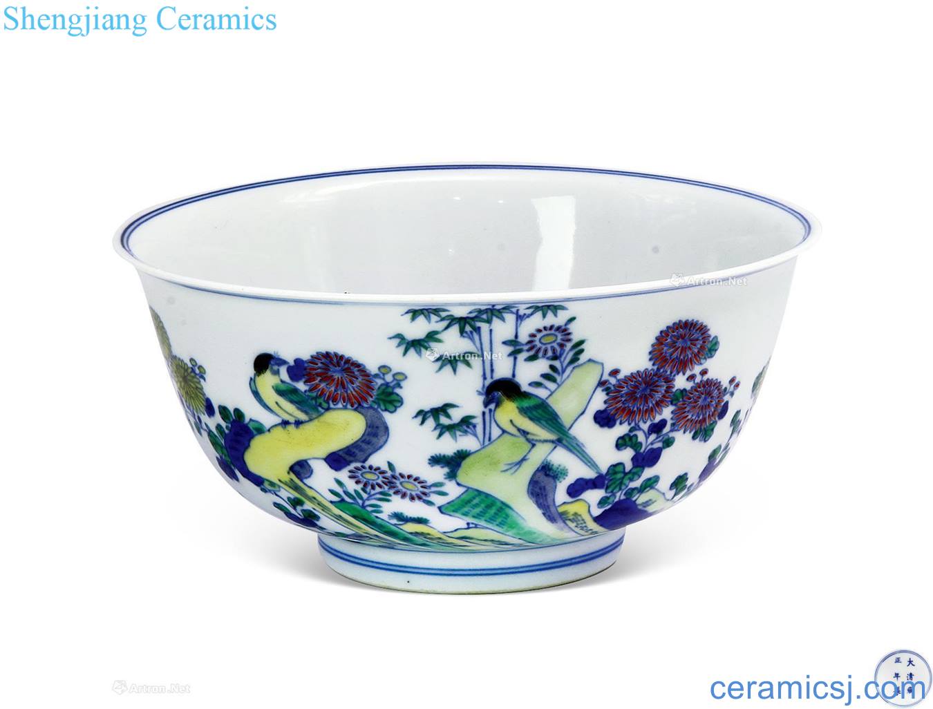 Qing yongzheng bucket color of flowers and birds green-splashed bowls