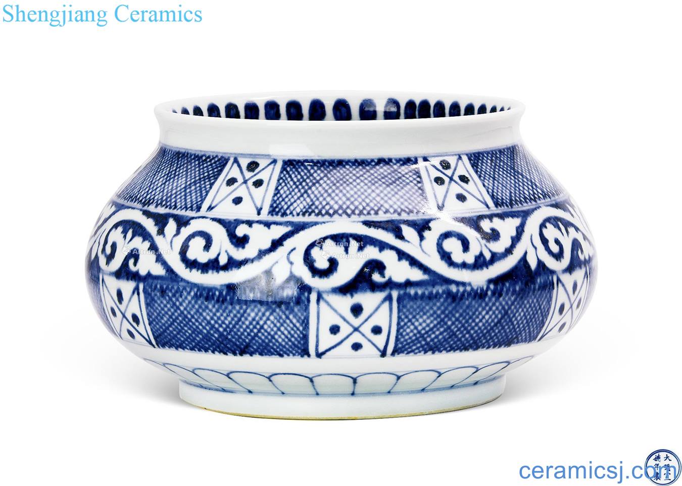 Ming xuande Blue grass grain tiny mouth fish basket