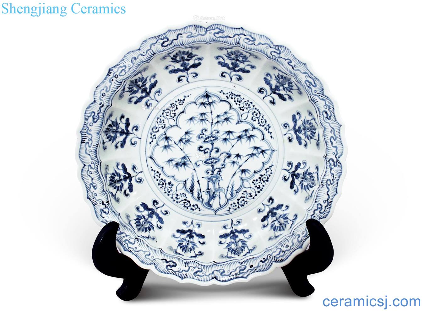 Qing dynasty blue and white folding branches open the window