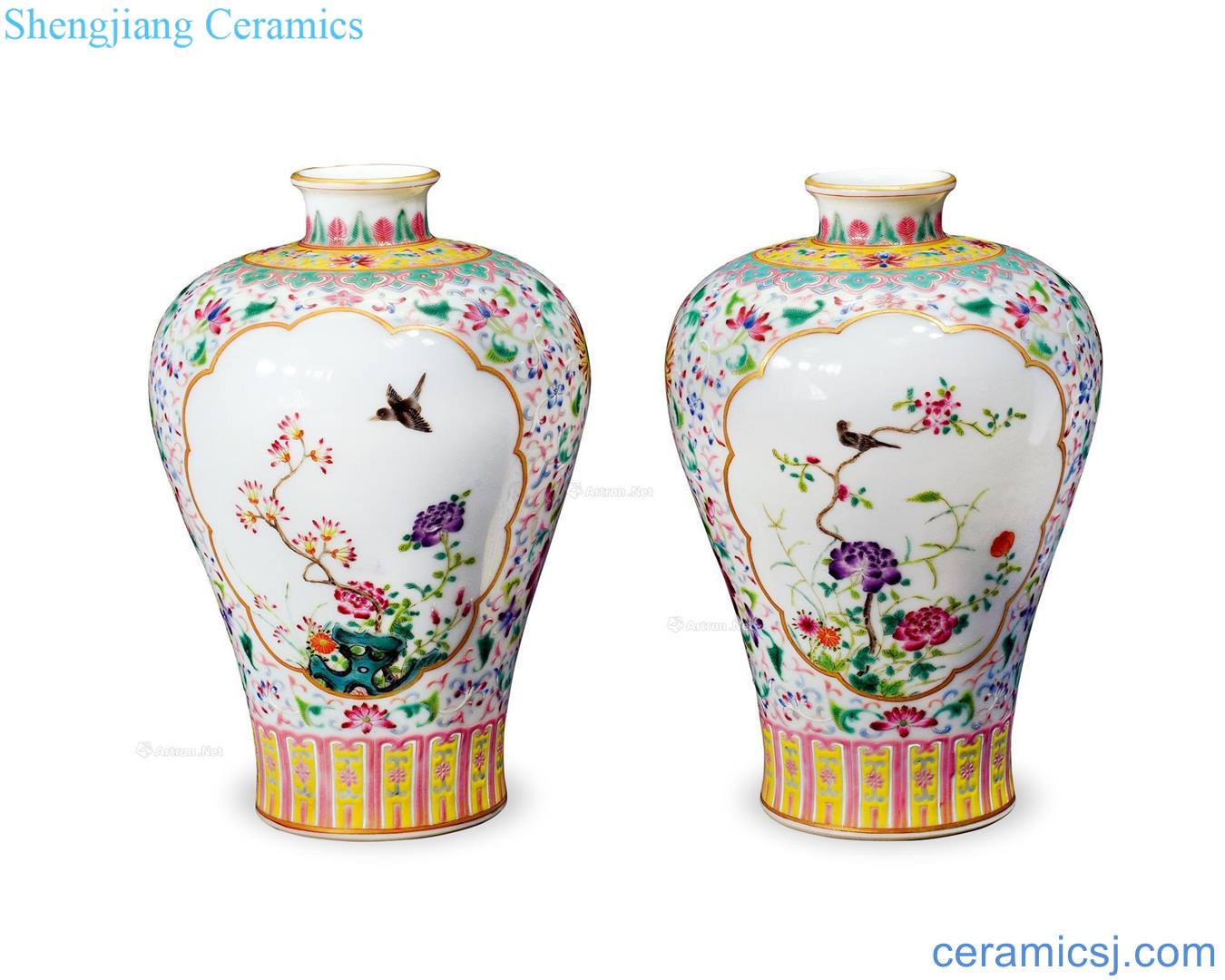 Qing qianlong pastel medallion and grain mei bottle (a)