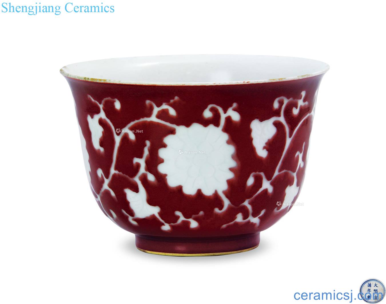 Ming xuande red glaze white peony grains admiralty bowl