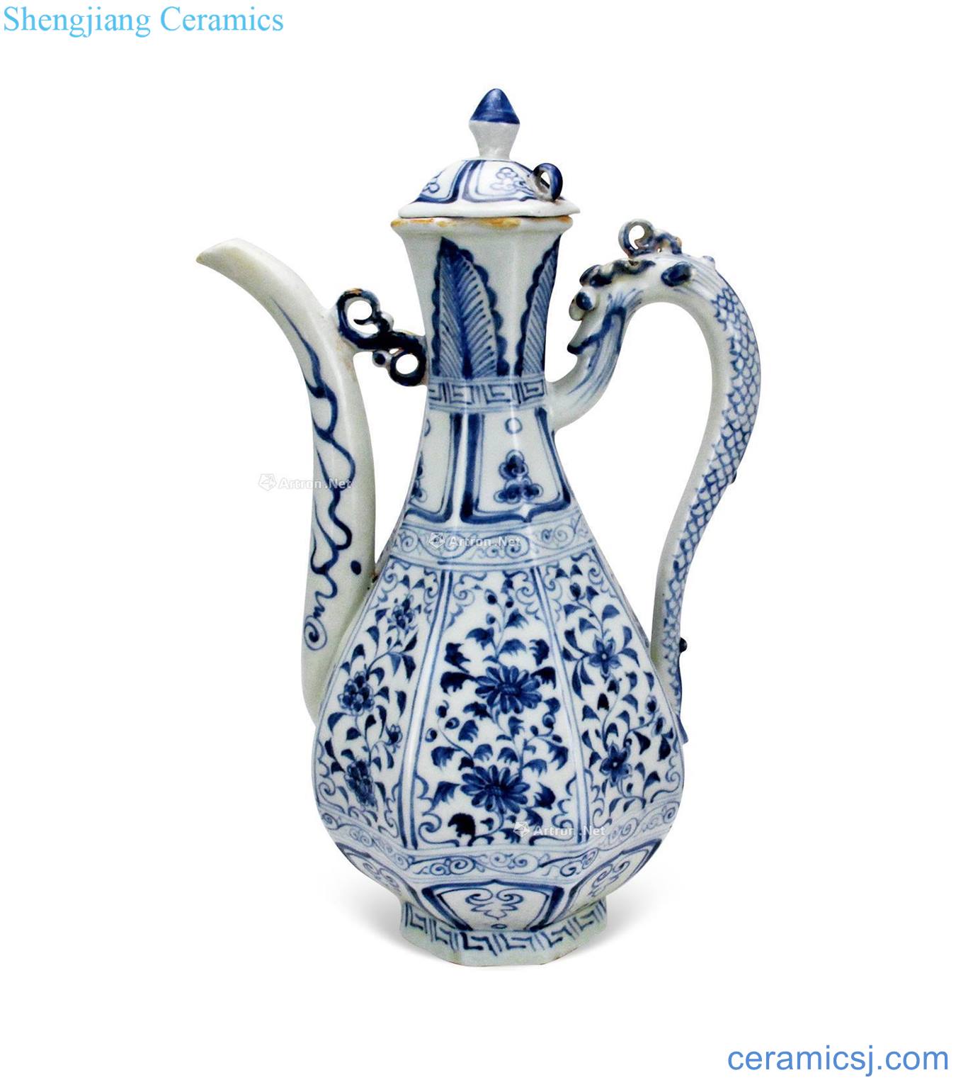 At the end of the yuan Ming Blue and white eight seasons ewer