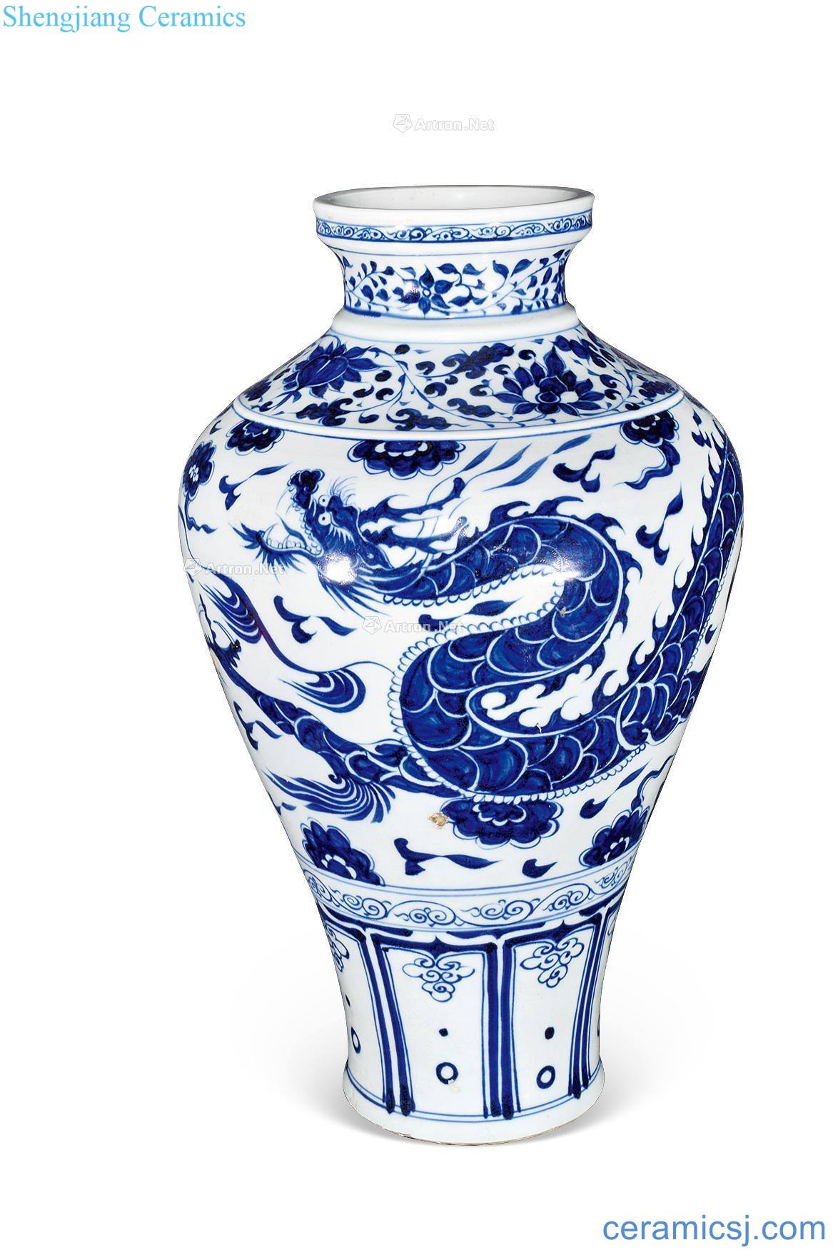 yuan Blue and white dragon dish buccal bottle