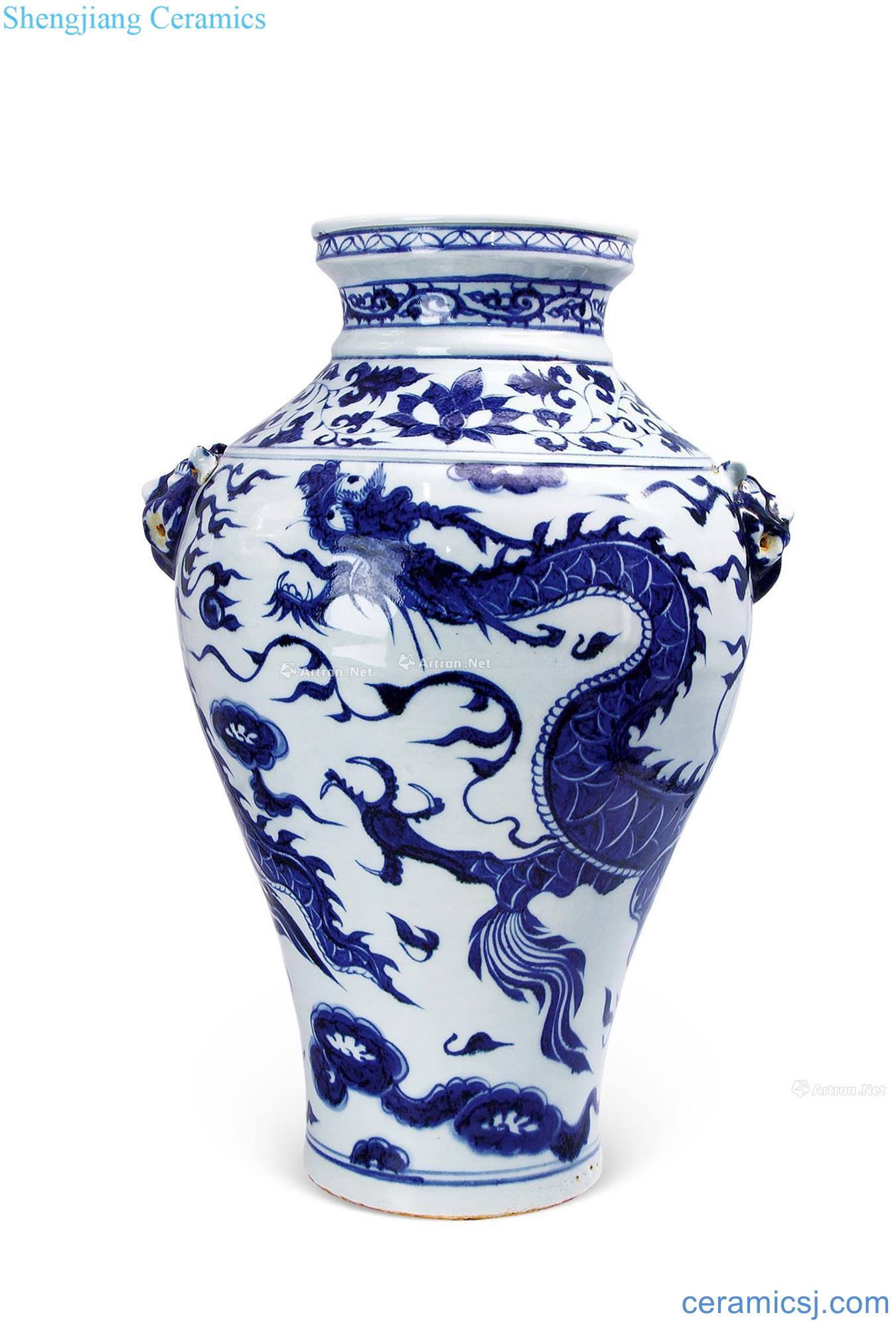 yuan Blue and white YunLongWen big plum bottle
