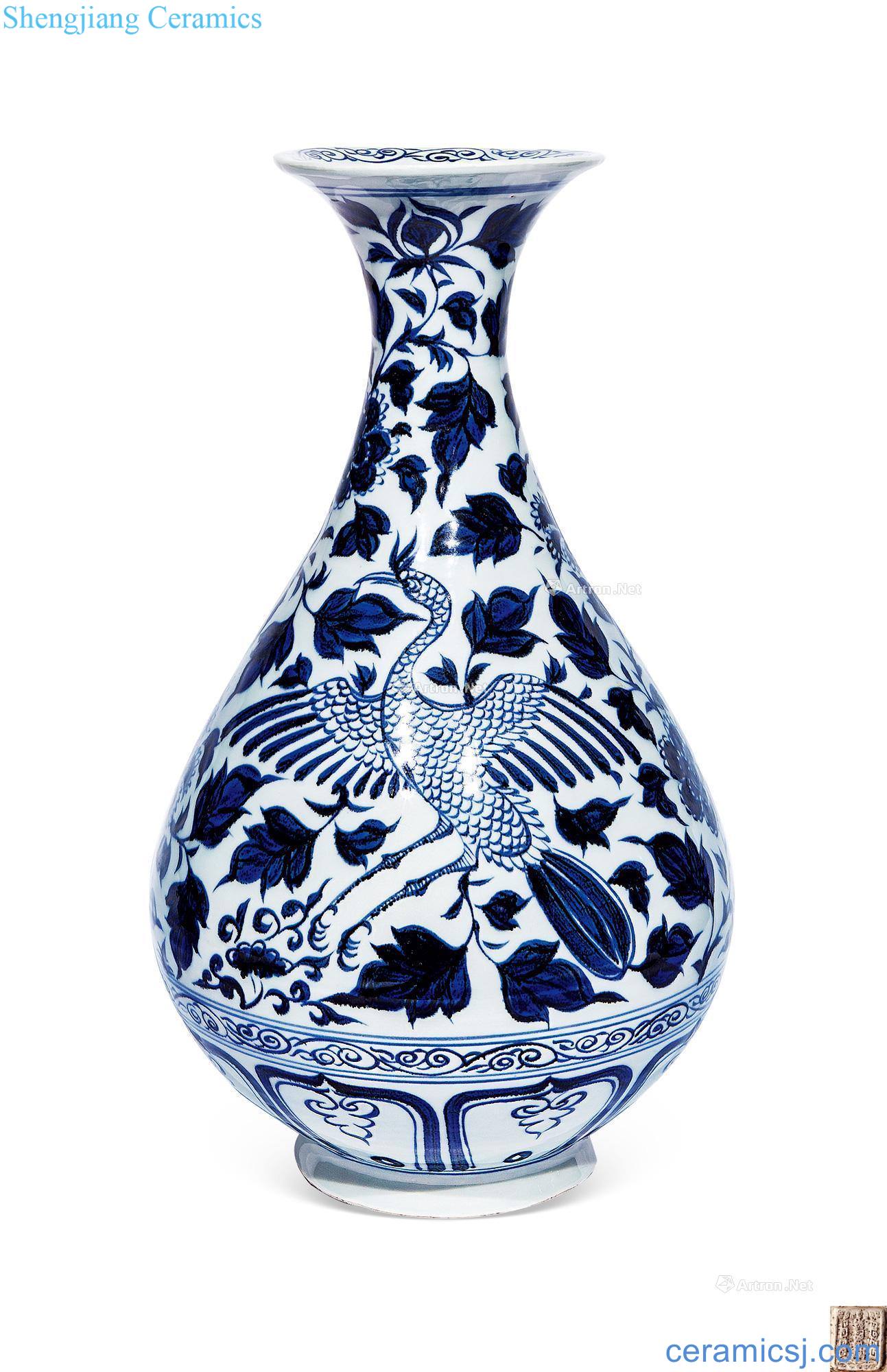 The yuan dynasty Feng wearing blue and white okho spring flower bottle