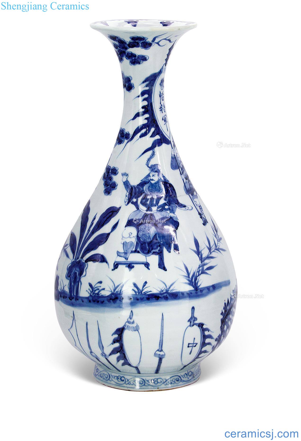 yuan Blue and white general meng tien okho spring bottle