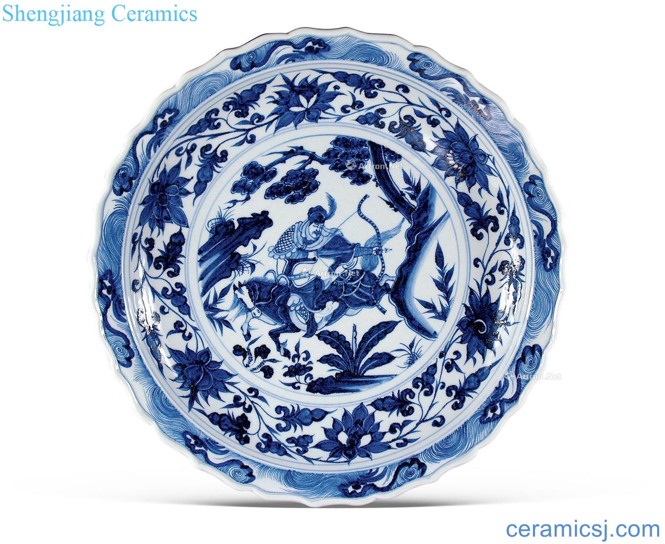 At the end of the yuan Ming Blue and white shot stone "" li wen mouth tray