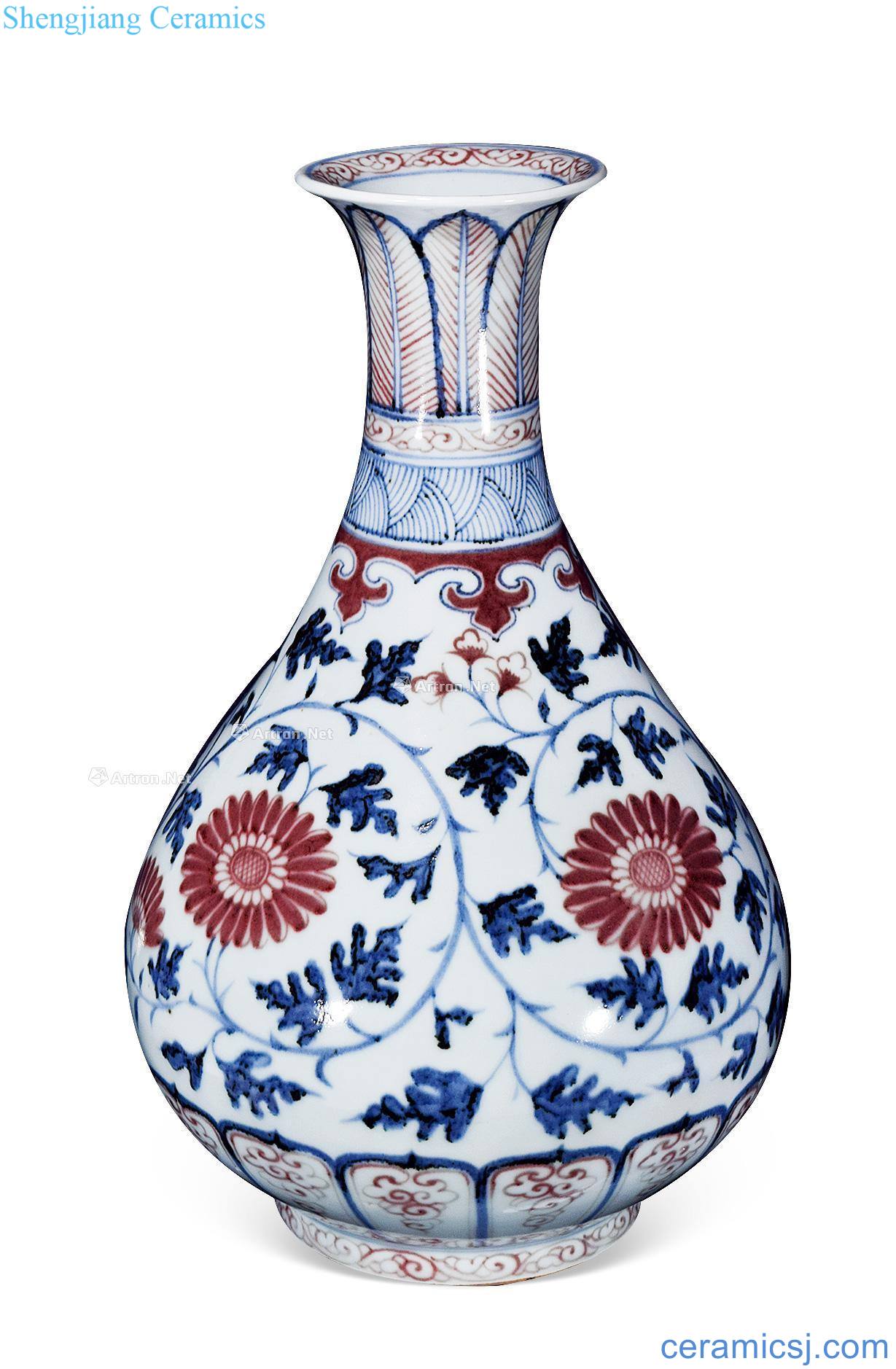 Ming hongwu Blue and white chrysanthemum grain okho spring bottle youligong tangled branches