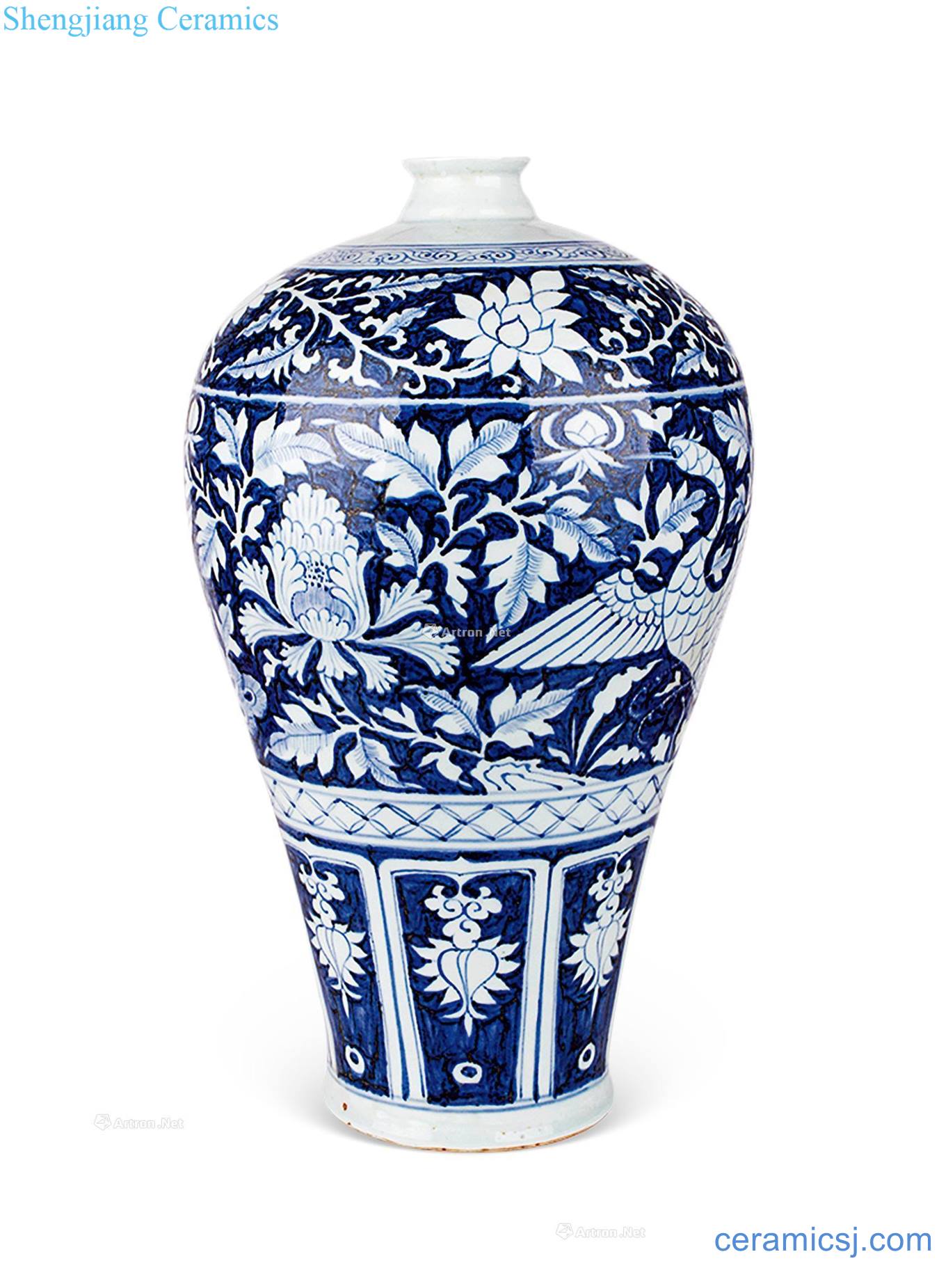 The yuan dynasty Blue and white wear peony fung mei bottles