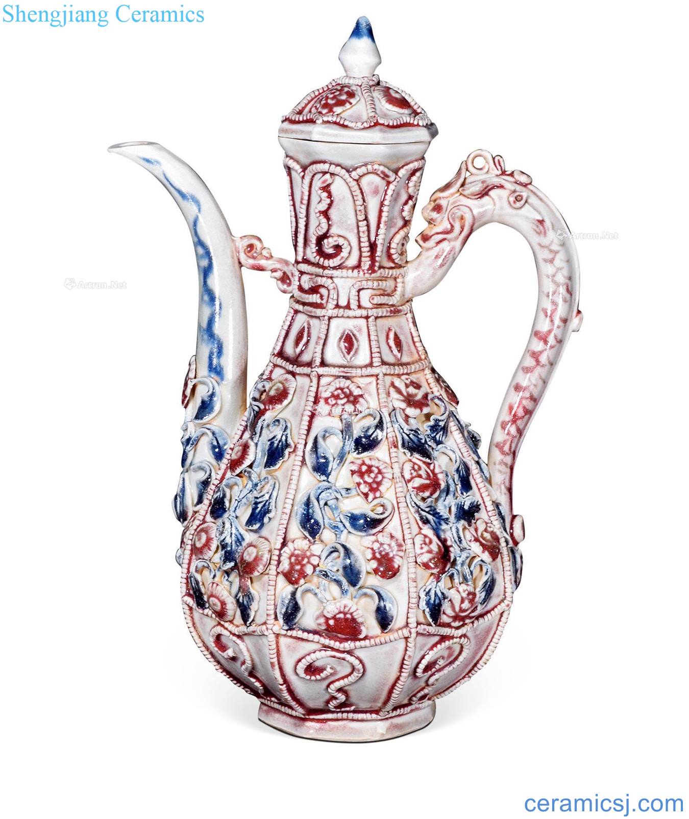 yuan Blue and white youligong model lines ewer flowers