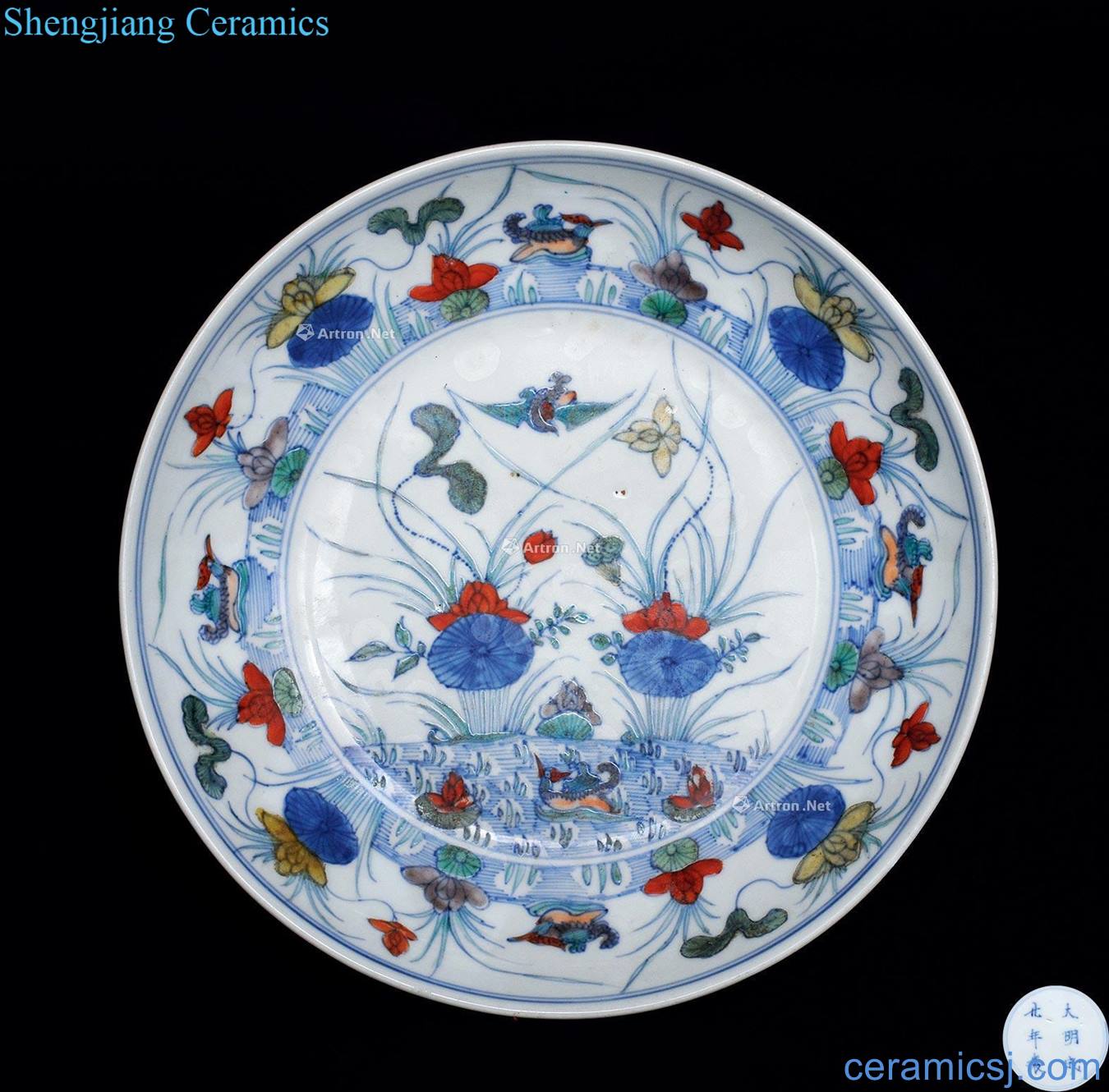 in Dou color lotus pond yuanyang tray