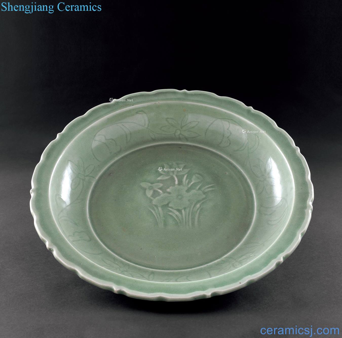 yuan Longquan celadon green glaze printing flowers wen ling flower market