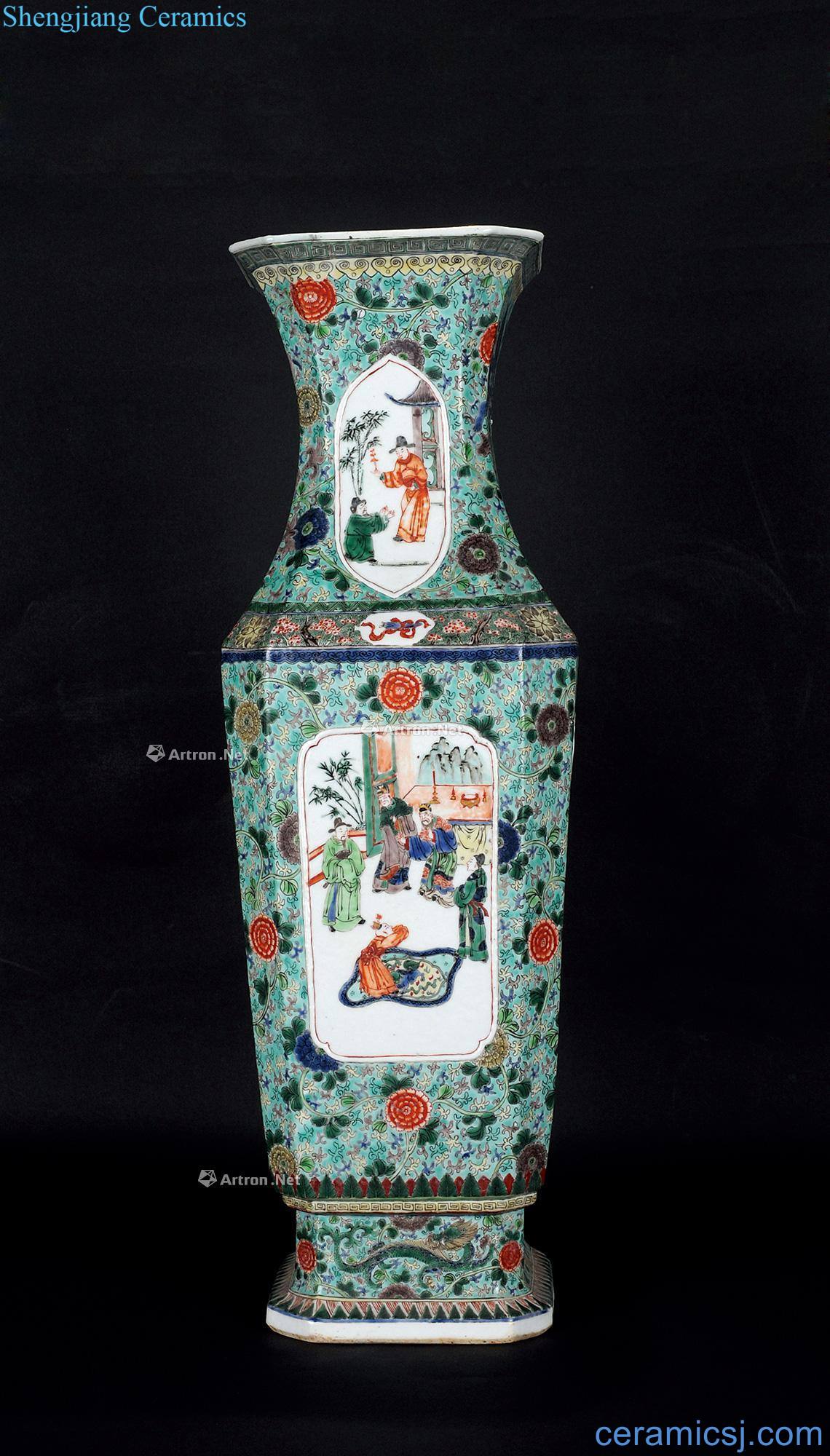 The qing emperor kangxi colorful stories of medallion figure bottles