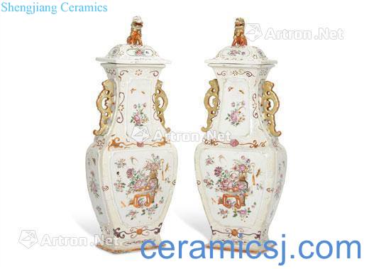 Qing qianlong pastel flowers lines cover bottle (a)