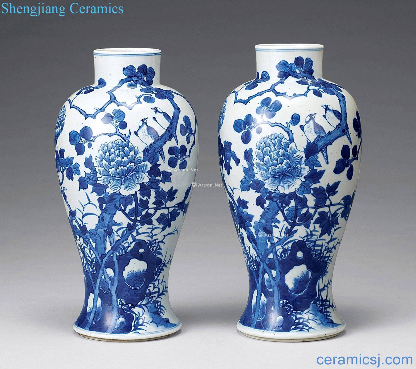 qing Blue and white flower on grain bottle (a)