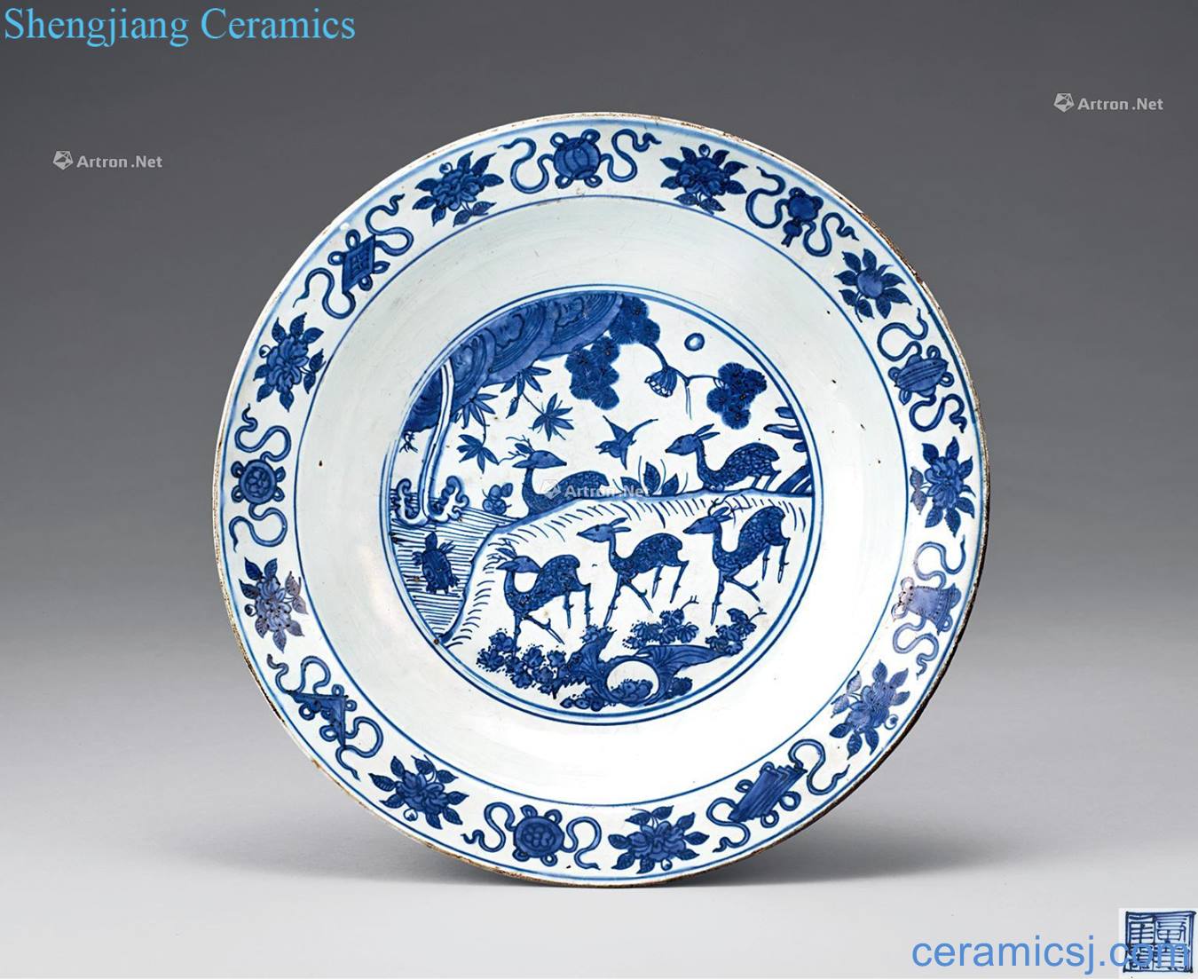 Ming Blue and white deer tray