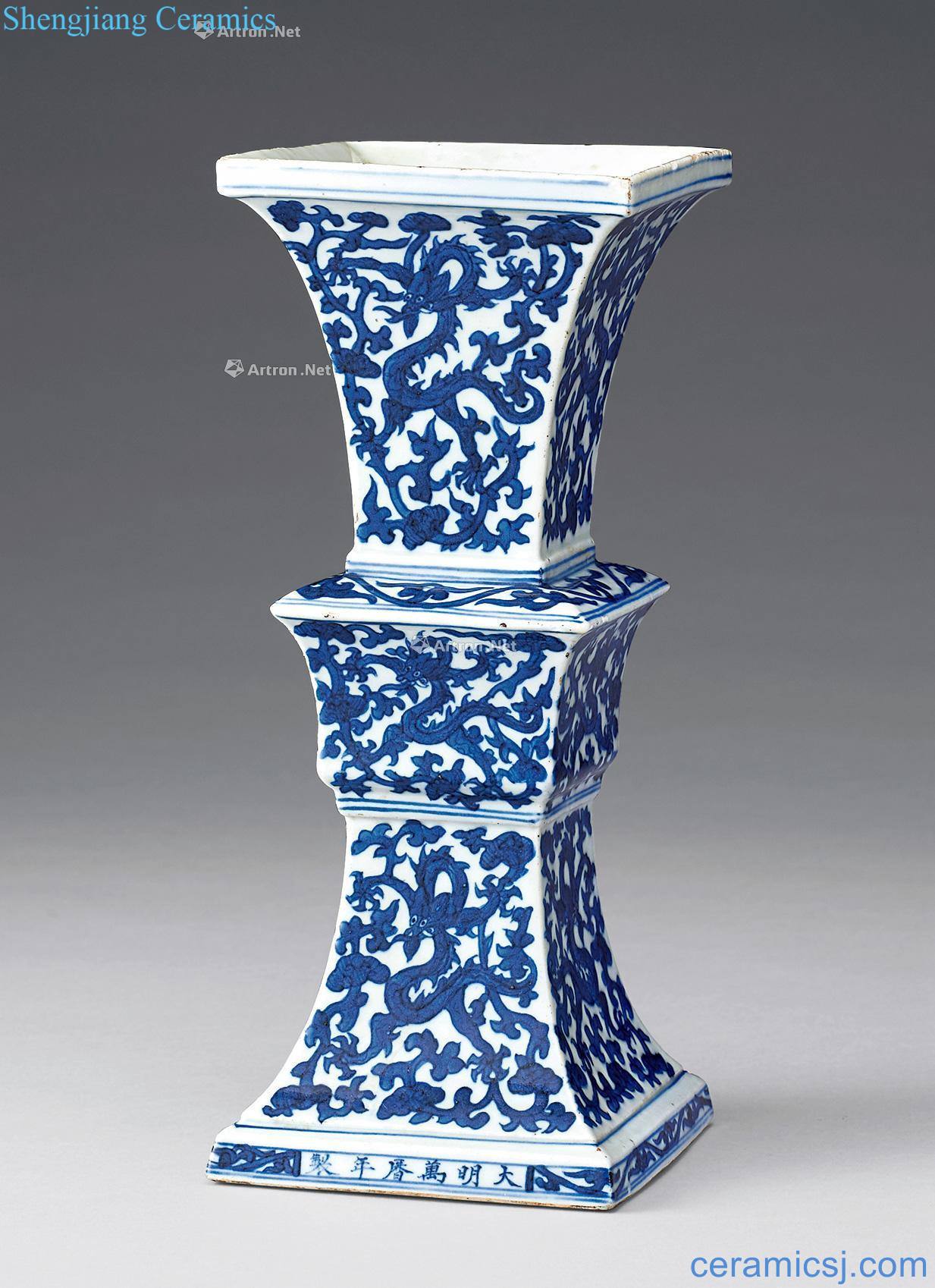 Ming Blue and white dragon square