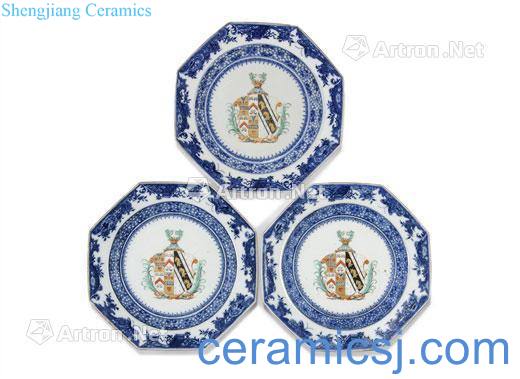 About 1770 years Blue and white painted family crest plate (a group of three)