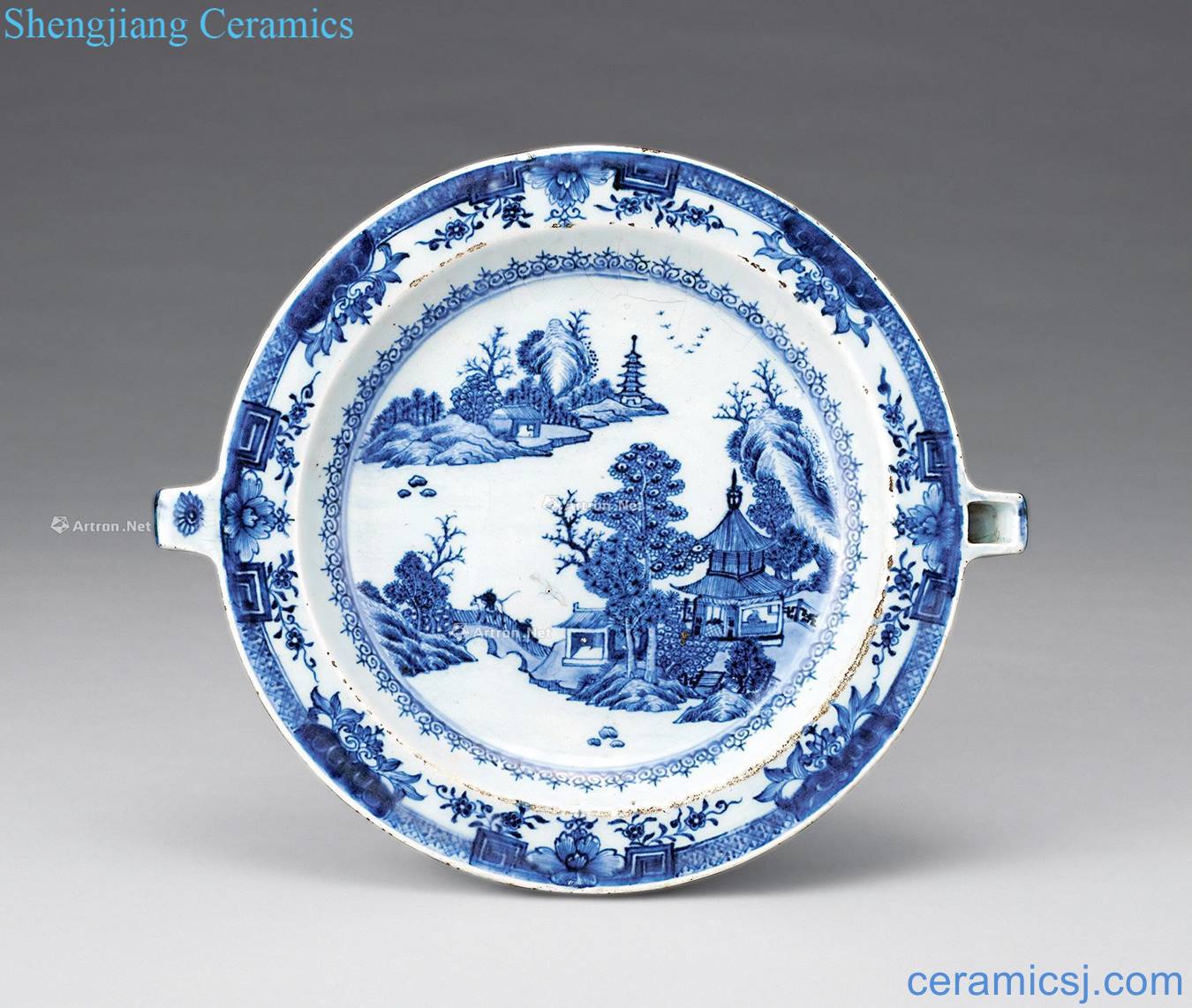 qing Blue and white plate LouTaiTingGe characters