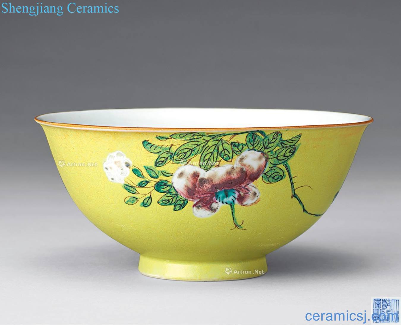 Qing huang pastel flowers dark moment ruyi green-splashed bowls