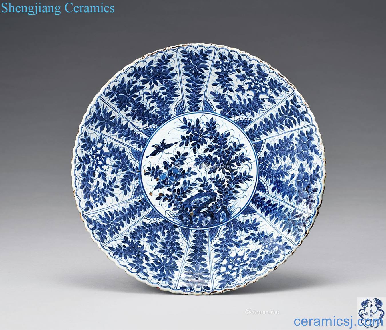 qing Blue and white flower butterfly tray