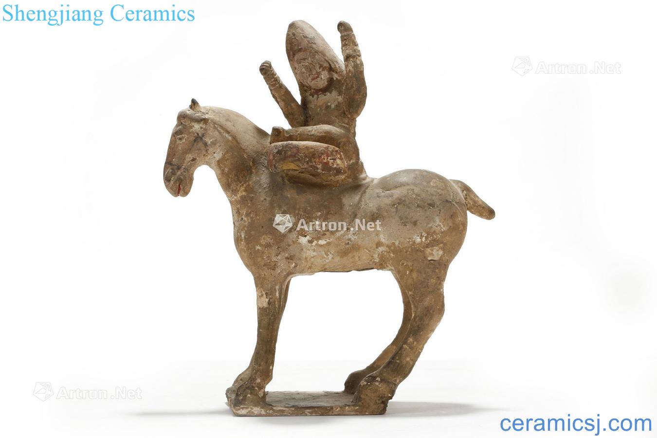 The tang dynasty pottery figurines on horseback